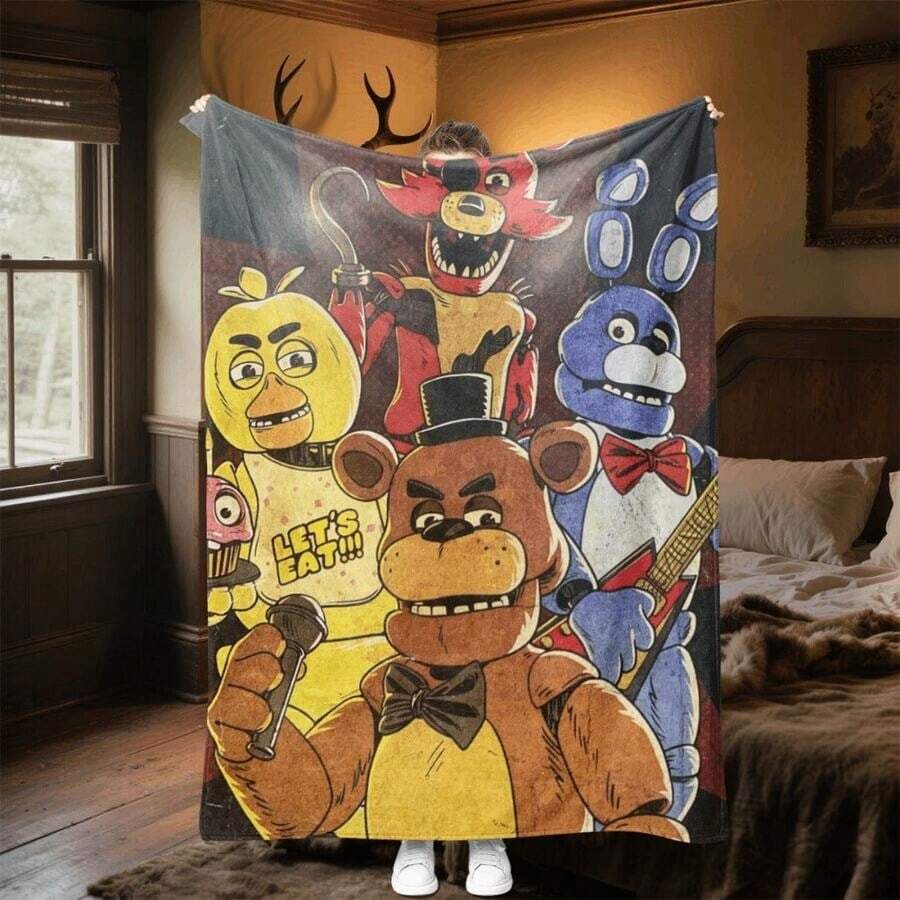 FNAF Plush Throw Blanket, Soft Fluffy Fleece Lightweight Cozy Fuzzy Warm Throw For Bed Sofa Camping, Super Soft And Comfortable, Machine Washable, 50"X60" - Như hình ảnh cho thấy - Xem 1