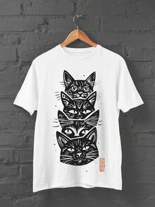 Japanese Cats Shirt _ Japanese Shirt _ Harajuku _ Y2K Top _ Kanji Tshirt _ Japanese Streetwear _ Kaw - 白色 - 查看 1