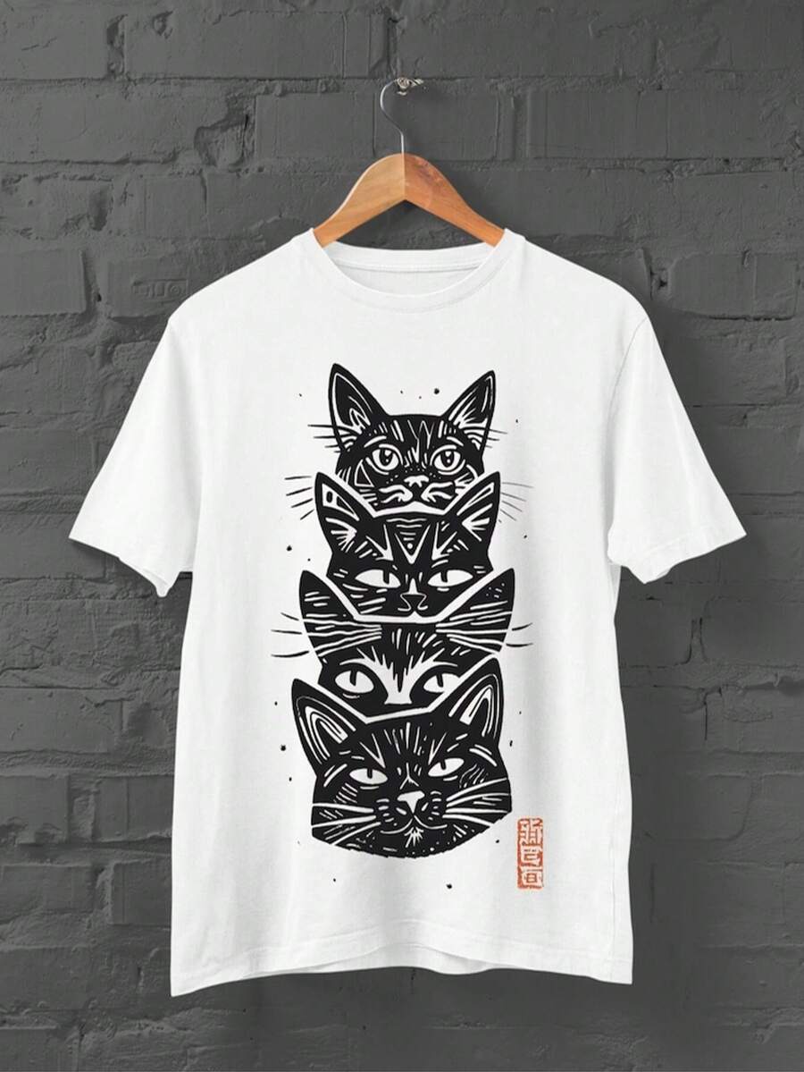 Japanese Cats Shirt _ Japanese Shirt _ Harajuku _ Y2K Top _ Kanji Tshirt _ Japanese Streetwear _ Kaw - 白色 - 查看 1