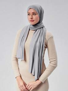 1件穆斯林女性一步式头巾 - 预系式套头式端庄头巾，无需别针的针织头巾，可遮盖颈部，轻盈弹力面料，适合祈祷、旅行、工作、日常佩戴。 - 淺灰色 - 查看 2