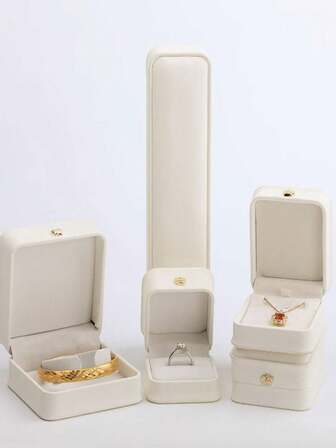 1 pieza Caja de almacenamiento de joyas con corona blanca, caja de joyas portátil para anillos, collares