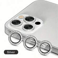 银色闪亮保护摄像头镜头膜，兼容 15/14/13/12/11 Pro Max Plus，适用于日常、办公、家庭使用。防水、防震、防摔、防刮擦。 - 白色點鑽鏡頭膜 - 查看 3