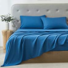 3/4 Pieces Sheet Set, Cooling Sheets For 3 Pieces Twin Sheet Set With Pillowcase, Full/Queen/King Size Bed Set With 4Pieces, Derived From Microfiber, Breathable & Soft, Deep Pocket Up To 16", Hotel Luxury Silky Bedding For Hot Sleepers - 藍色 - 查看 7
