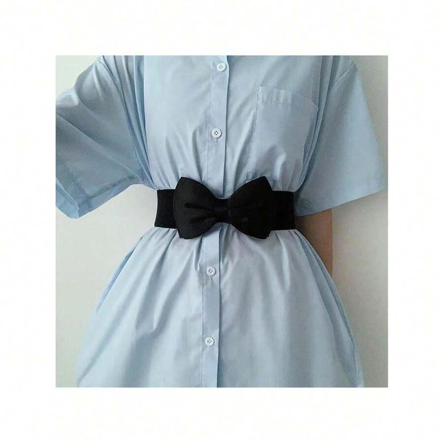 1Pc Bow Girdle For Women Butterfly Elastic Waistband Ladies Coat Dress Decorative Strap Fashion Wide Belt Female Slim Corset Halloween Summer, School Fall, Autumn, Halloween - 黑色 - 查看 1
