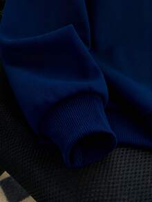 1pc Tween Boy Thermal Lined Thick Warm Sweatshirt, Young Student Clothing, Suitable Autumn/Winter Long Sleeve Top - Navy Blue - View 6