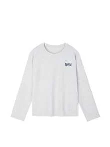 女士小码汉堡包和英文字母印花长袖圆领T恤，适合秋冬季休闲穿着，春季百搭 - 淺花灰 - 查看 5