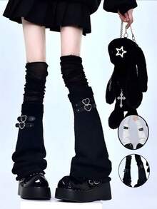 1双朋克风腿部吊袜带宽腿套，角色扮演黑色腿套，Y2K亚文化，JK过膝长袜，百搭 - 常規款 - 查看 1