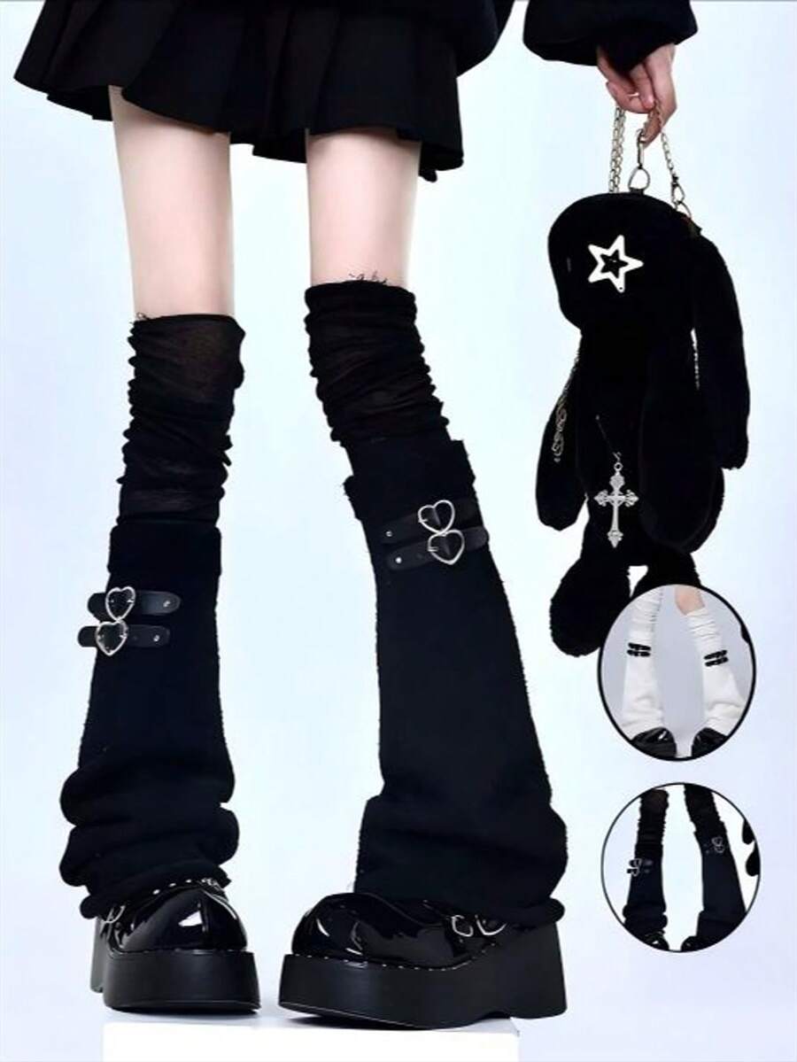 1双朋克风腿部吊袜带宽腿套，角色扮演黑色腿套，Y2K亚文化，JK过膝长袜，百搭 - 常規款 - 查看 1
