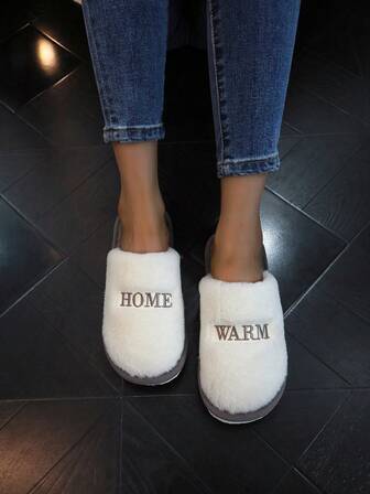 Women's HOME, WARM Letter Embroidered Casual Slip-On Slippers, Comfortable Indoor Slippers For Home, Beach, Party, Commute, All Season