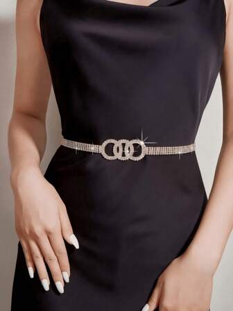 1pc Women's Luxury Rhinestone Triple Circle Chain Waist Belt, Decorative Waist Chain Suitable For Dresses, Skirts, Formal Occasions, Parties, Concerts, Gifts For Friends, Family, Girlfriend, Mother, Birthday, Valentine's Day