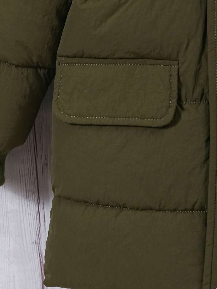 Pojkars casual tjock långärmad vadderad kappa, modern för vardagsbruk, höst/vinter - Armé Grön - Visa 5