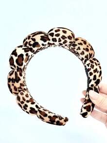 Leopard Print Sponge Headband, Makeup Headband, Halloween Headpiece, Christmas Hair Accessory, Women's Facial Wash Headband, SPA Gift, Party, Casual Wear, Lightweight & Comfortable, Women's Hair Band, Home Beauty Women's Accessory Gift, Animal Print - Coffee Brown - View 5
