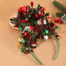 1 pieza Diadema decorativa navideña, diadema navideña con bolas de Navidad y lentejuelas brillantes, material de poliéster, adecuada para Acción de Gracias, Navidad, Año Nuevo y regalos