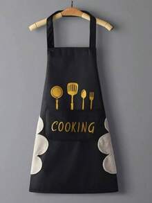 1件装可调节颈带厨房围裙，防水防油，适合烹饪、厨师使用，男女通用 - 黑色 - 查看 13