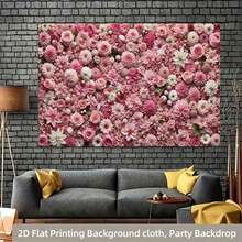 1 pieza Bandera plana 2D romántica de flores rosas de poliéster para fiestas, diseño de rosas y peonías en floración para el Día de San Valentín, bodas, celebraciones del hogar y el jardín, telón de fondo de estudio, eventos al aire libre