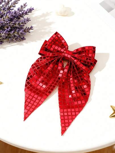 1个超大亮片蝴蝶结发夹，优雅布艺发饰，适合女孩参加派对和日常佩戴