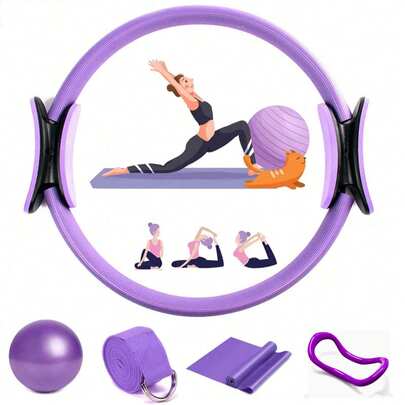 Set básico de Pilates para mujer de 5 piezas, aro de Pilates, arnés de cadera para Pilates, set de yoga para mujer, arnés de cadera para ejercicios de glúteos, pelota de yoga de 25cm, accesorios para gimnasio