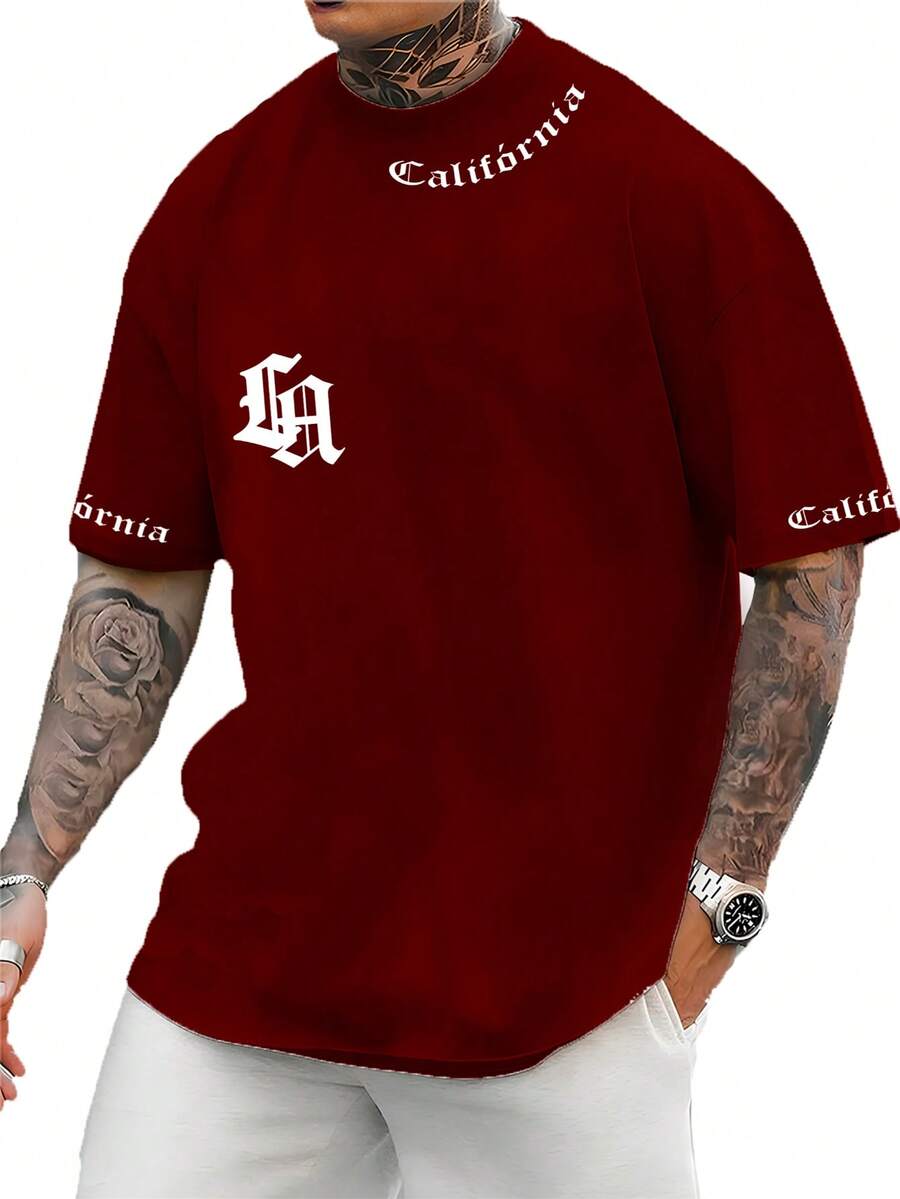 Unisex Streetwear T-Shirt America Tour Los Angeles 100% Cotton Printed Lettering On Front And Sleeves Comfortable - Màu Đỏ Sâu - Xem 1