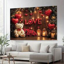 1pc Valentine's Day Background Banner, With Background Design Of Roses, Bears And "Love" Text, Polyester Fabric Suitable For Parties, Courtyards, Home Decoration, Weddings, Confession Day And Valentine's Day Theme Decorations - Multicolor - View 6