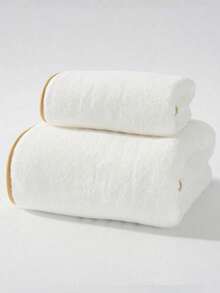 1 pieza/2 piezas Toalla de baño de felpa coral con ribete dorado de lujo, súper suave y absorbente, de secado rápido, sin pelusa, toalla de sauna, accesorio de baño de alta calidad, mejor regalo para la pareja