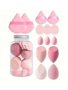 Set de 14 esponjas de maquillaje con contenedor de almacenamiento, que incluye 2 borlas de polvo triangulares y 2 borlas de polvo triangulares mini, 3 borlas de polvo de cojín de aire mini, 4 huevos de belleza y 3 huevos de belleza mini, hechos de terciopelo súper suave, con diseños para ojos y esquinas, esponjas de maquillaje de colores variados, esponja de belleza para mezclar base, de uso dual en seco y húmedo para crema de maquillaje de base, adecuado para todo tipo de piel, económico, relleno de calcetines, maquillaje, herramientas de maquillaje, cosas baratas, regalos, regalos para mujeres, regalos de Navidad - Multicolor - Ver 9