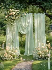 2 piezas de 20cm*275cm Tela de cortina para arco de boda en color blanco, verde musgo, blanco y rosa claro de gasa. Cortinas de gasa adecuadas para bodas, propuestas, compromisos y decoraciones de fondo. Decoraciones de fiesta de cumpleaños, cortinas, escenarios, carpas, decoración de mesa de banquete de boda, decoraciones de fiesta de boda/vacaciones, Día de San Valentín - Multicolor - Ver 4