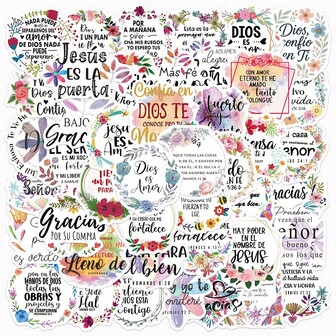 Back To School 50 Pcs Latina Christian Religious Quotes Sticker Junk Journal Ephemera DIY Album Collage Spanish Bible Verse Jesus God Aesthetic Stickers Scrapbooking Material