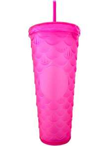 Vaso Texturizado Prismas Neón Durian de Doble Pared con Tapa de Doble Rosca y Popote de 24 Onzas 710 ml (Sirena Fiusha Neon Rosa) - Sirena Fiusha - Ver 5