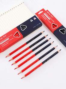 12pcs/Box Triangular Colored Pencils, Red & Blue Double-Ended, For Architecture Drawing, Line Sketching, And Writing - Multicolor - View 5