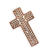 Mango Wood Religious Catholic Cross Wall Hanging Floral Carvings Living Room Home Décor For Entryway Office Living Room (10" X 6" X 0.75") - 彩色 - 查看 3
