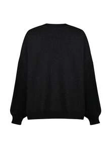 Women's Solid Color Loose Fit Long Sleeve Pullover Sweater - Black - View 2