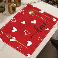 1件/4件装心形图案情人节节日餐垫，礼品餐垫，早餐餐垫，厨房配件，易于清洁，适用于家庭、餐厅、餐厅装饰、餐桌装饰、节日装饰 - 紅色 - 查看 3