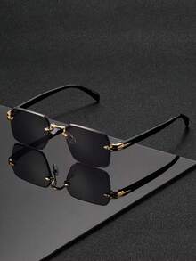 1 pezzo Occhiali senza montatura di moda retrò in tinta unita, occhiali estivi, occhiali senza montatura in metallo di alta qualità personalizzati - perfetti per vacanze, viaggi, fotografia di strada, escursionismo, feste, festival musicali, concerti e come regalo ideale - Combinazione 1 - Visualizzare 3