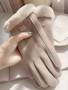 1pair Autumn And Winter Women's Warm Gloves, Touchable Padded Thickened Gloves, Windproof Cute Gloves For Students, Suitable For Riding, Car Driving, Sports & Daily Use, Warm Comfortable - Màu be - Xem 7