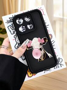 1 pieza Funda de teléfono con diseño de vaca divertida soplando burbujas con lazos rosados y collar dorado en estilo lindo TPU soft case, protección completa antideslizante y anti-caída, compatible con iPhone17 ProMax/16/15/14/13/12/11/Plus/Pro/ProMax, compatible con Galaxy A34/A35/A54/A55, Galaxy S20/S21/S22/S23/S24/S25 Ultra/Plus, compatible con Galaxy/Redmi/Honor/OPPO/ViVo - Marrón - Ver 4