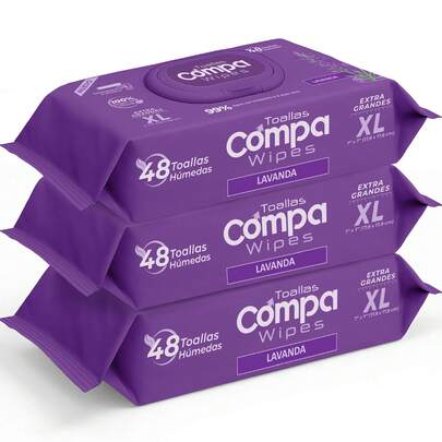 MAGMA LIFE Compa Wipes Toallas Húmedas Desechables, 3 Paquetes (144 Toallitas), (El Nuevo Papel Higiénico Húmedo), Apto para Desechar en el Inodoro, Hipoalergénicas, Fragancia a Lavanda, Hechas con Fibras Naturales Suaves y Resistentes