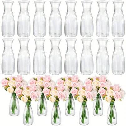 1/2/5/10 piezas Jarrones de plástico a rayas, jarrones transparentes adecuados para diversos ramos de flores y decoración DIY, exhibición para fiestas y decoración del hogar, apropiado para mesa de comedor, boda, decoraciones de jarrones de flores para fiesta