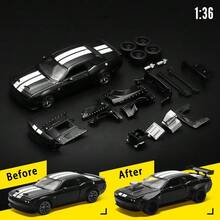 Burago 1:36 Dodge Challenger Customized Car Model, Assembled Diecast Alloy Vehicle Toy, Disassemblable Off-Road Car Gift For Boys - Multicolor - View 13