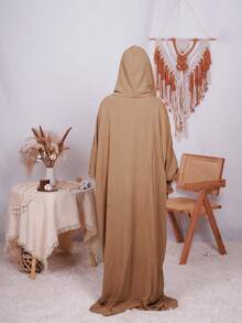 Women's Hooded Prayer Dress Long Sleeve Regular Sleeve Long Length Tassel Detail Woven Fabric Non-Stretch - Camel - View 2