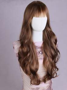 棕色假发，带刘海，长款波浪卷曲合成耐热纤维假发，适合日常派对佩戴（26英寸） - 彩色 - 查看 4