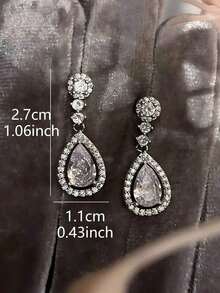 1 Pair Elegant Teardrop Inlaid Glass Earrings, Sophisticated Personalized Suitable Party, Wedding, Daily Wear Women - Silver - View 4