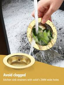 [US-Based Shipping]Three-Piece Kitchen Sink Drain Strainer Set, Stainless Steel Handle Garbage Disposal Plug, Universal Anti-Clog Kitchen Sink Strainer Basket, Kitchen Sink Drain Strainer Set, Universal Anti-Clog Stainless Steel Handle Garbage Disposal Plug, Perforated Strainer Basket, Fits Standard 3.5-Inch Drain Opening  Kitchen Sink Accessories, Garbage Disposal, Splash Guard, 3.4-Inch Sink Drain Strainer And Plug  Kitchen Drain Strainer, Stainless Steel Sink Accessories, Sink Drain Plug, Drain Cover, Stainless Steel Garbage Disposal Plug (Gold) - 彩色 - 查看 6