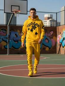 Spider Web Fashion Hip-Hop Printed Flower Hoodie, European And American  Brand Large-Sized Loose Men's And Women's Hooded Sweatshirt Set - Màu vàng - Xem 8