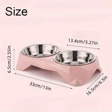 Upgraded Diamond Pattern Stainless Steel Pet Double Bowl, Plastic, Raised Anti-Slip Neck Protection Feeding Bowl, Multiple Colors Available, Suitable For Medium & Small Dogs, Cats - Multicolor - View 2