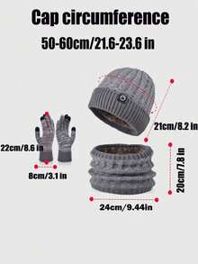 1 Set Black Winter Beanie Hat, Scarf, Touch Screen Gloves For Men & Women, Knitted Thick Skull Cap With Face Cover, Neck Warmer Balaclava Ski Mask For Cold Weather - Multicolor - View 8