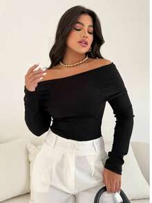 Women's Off-The-Shoulder Blouse With Long, Fitted Sleeves – Elegant, Classic, And Versatile. No Holidays. - màu đen - Xem 1