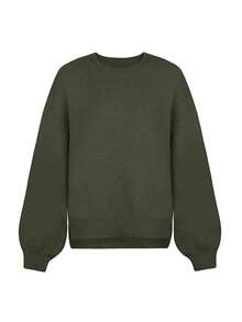 Women Solid Color Loose Fit Crew Neck Long Sleeve Knit Sweater