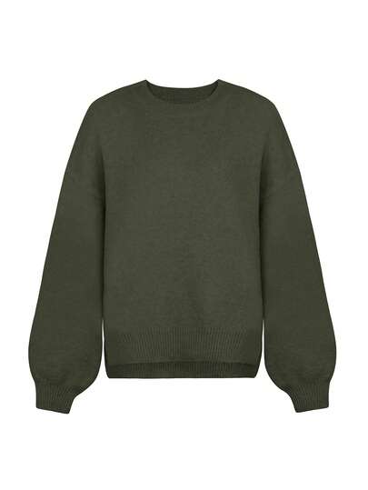 女士纯色宽松圆领长袖针织毛衣