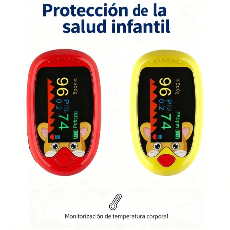 2 oxímetros digitales para niños Pulsevital: Monitor pediátrico de saturación de oxígeno en la sangre y frecuencia cardíaca. Pantalla OLED multiángulo. Carga USB. Combinación de colores rojo y Amarillo. Adecuado para uso doméstico y pediátrico. Medición rápida, lecturas precisas.