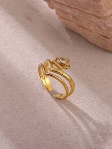 1pc Fashionable Versatile Retro Stainless Steel V-Shaped Ring - JZ8465G - View 3